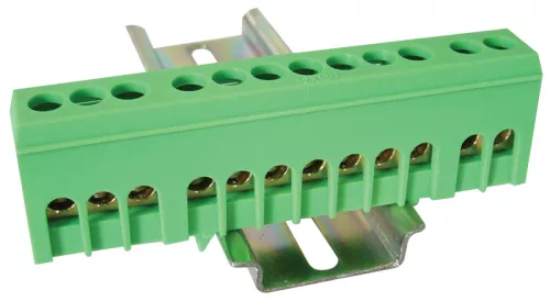 Tracon NPE-ZG, Szigetelt földelősín (N/PE), zárt,zöld 230/400VAC, 100A, 6×9mm, 12P, IP20