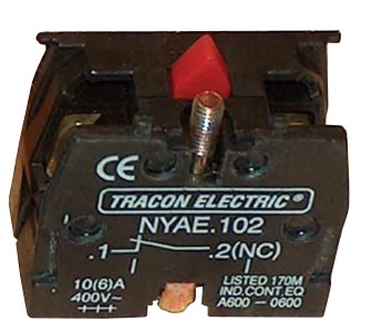 Tracon NYAE102 Érintkező-egység fémalapra szerelt nyomógombokhoz 1×NC, 3 A/400 V