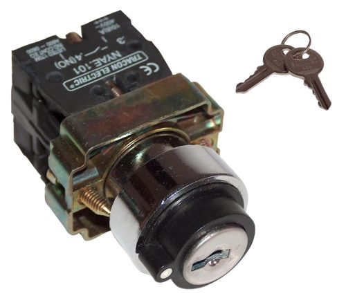 Tracon NYBG21KK Kulcsos kapcsoló, fémalapra szerelt, bal KI, kétállású 1×NO, 3A/230V AC, IP42