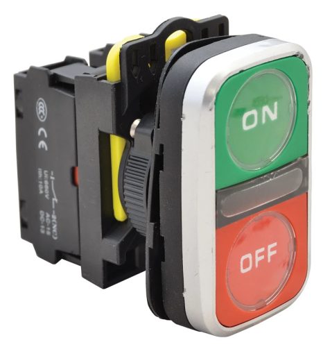 Tracon NYG3-D2 Kettős BE-KI nyomógomb, ON-OFF, zöld+piros 1×NO+1×NC, 5A/230V AC-15, IP65