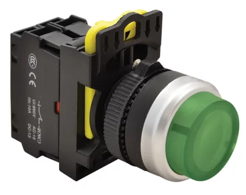 Tracon NYG3-HLG Világító nyomógomb, kiálló, zöld 1×NO, 5A/230V AC-15, IP65, LED 230V AC/DC