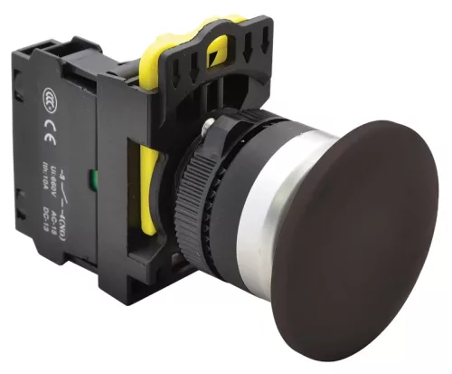 Tracon NYG3-MBK Gombafejű nyomógomb, fekete 1×NO, 5A/230V AC-15, 40mm, IP65