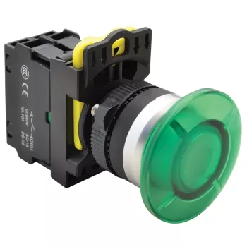   Tracon NYG3-MLG Gombafejű világító nyomógomb,zöld 1×NO, 5A/230V AC-15, 40mm, IP65, LED 230V AC/DC
