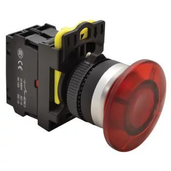   Tracon NYG3-MLR Gombafejű világító nyomógomb,piros 1×NC, 5A/230V AC-15, 40mm, IP65, LED 230V AC/DC