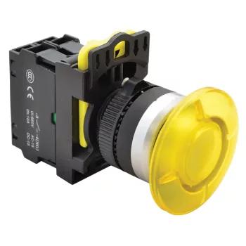   Tracon NYG3-MLY Gombafejű világító nyomógomb,sárga 1×NO, 5A/230V AC-15, 40mm, IP65, LED 230V AC/DC