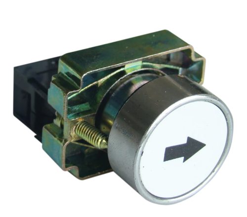 Tracon NYGBA3341T Tokozott jelölt nyomógomb, fémalap, fehér, (fekete nyíl) 1×NO, 3A/240V AC, IP44