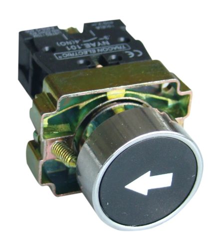 Tracon NYGBA3351 Jelölt nyomógomb, fémalapra szerelt, fekete, (fehér nyíl) 1×NO, 3A/240V AC, IP42