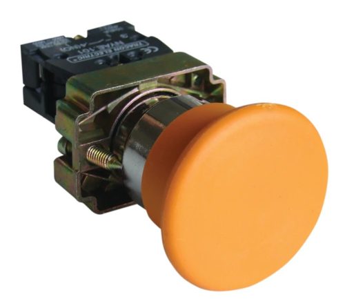 Tracon NYGBC51S Gombafejű nyomógomb, fémalapra szerelt, sárga 1×NO, 3A/400V AC, IP42, d=40mm