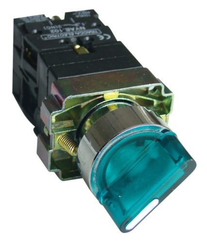 Tracon NYGBK2365Z Világítókaros kapcsoló, fémalap, zöld, LED, kétáll., izzó n. 1×NC+1×NO, 3A/400V AC, IP42