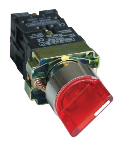Tracon NYGBK2465P Világítókaros kapcsoló, fémalap, piros, LED, kétáll. izzó n. 1×NC+1×NO, 3A/400V AC, IP42