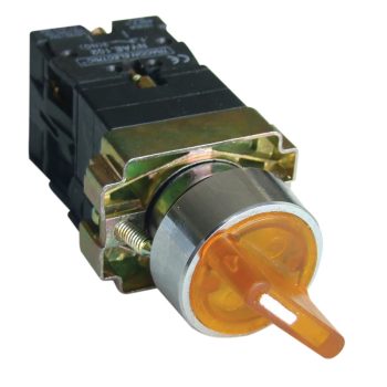   Tracon NYGBK2565S Világítókaros kapcsoló, fémalap, sárga,LED, kétáll., izzó n. 1×NC+1×NO, 3A/400V AC, IP42