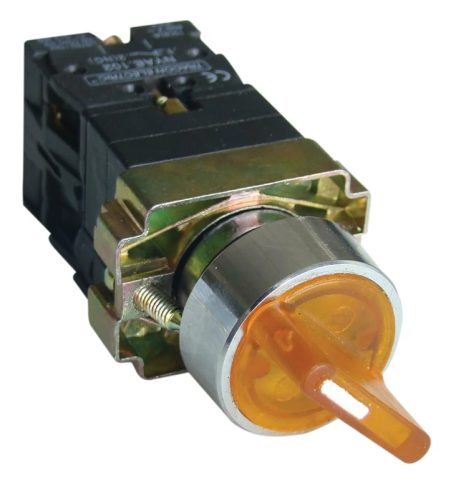 Tracon NYGBK2565S Világítókaros kapcsoló, fémalap, sárga,LED, kétáll., izzó n. 1×NC+1×NO, 3A/400V AC, IP42