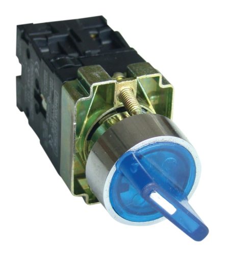 Tracon NYGBK2665K Világítókaros kapcsoló, fémalap, kék, LED, kétáll., izzó n. 1×NC+1×NO, 3A/400V AC, IP42