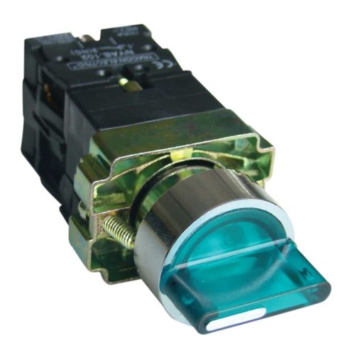 Tracon NYGBK3365Z Világítókaros kapcsoló, fémalap, zöld, LED, 3állású, izzó n. 1×NC+1×NO, 3A/400V AC, IP42