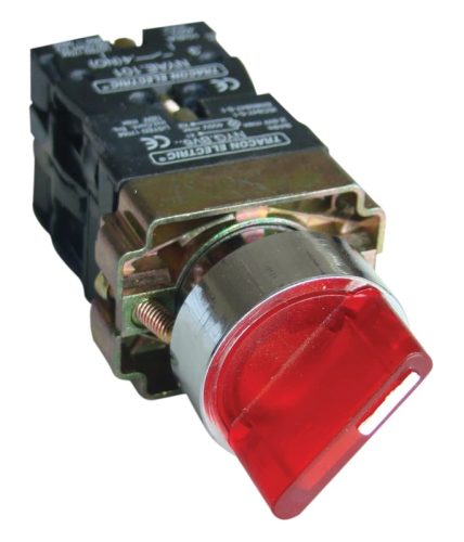 Tracon NYGBK3465P Világítókaros kapcsoló, fémalap, piros, LED,3állású, izzó n. 1×NC+1×NO, 3A/400V AC, IP42