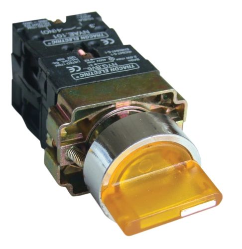 Tracon NYGBK3565ST Tokozott világítókaros kapcsoló, sárga, LED,3állású, izzó n. 1×NC+1×NO, 3A/400V AC, IP44