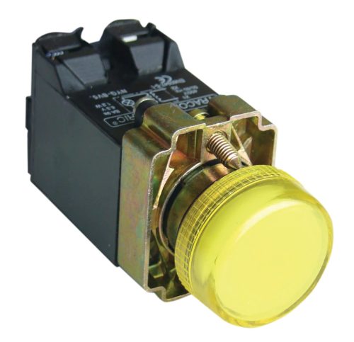 Tracon NYGBV55ST Tokozott jelzőlámpa, fémalap, sárga, trafóval, izzó nélk. 3A/400V AC, IP44, NYGI6