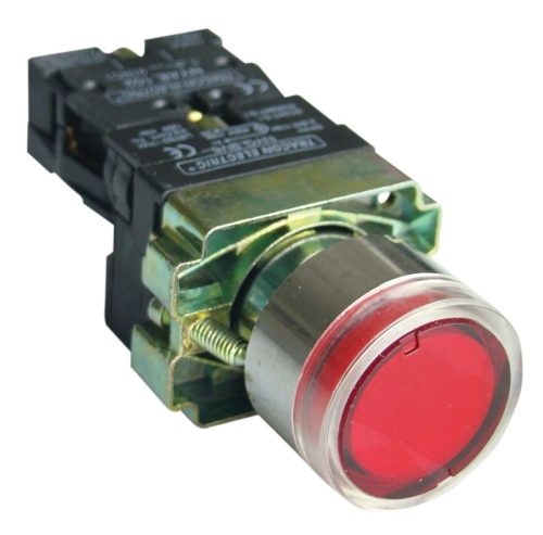 Tracon NYGBW33P Világító nyomógomb, fémalap, piros, glim, izzó nélkül 1×NC, 3A/400V AC, 230V, IP42