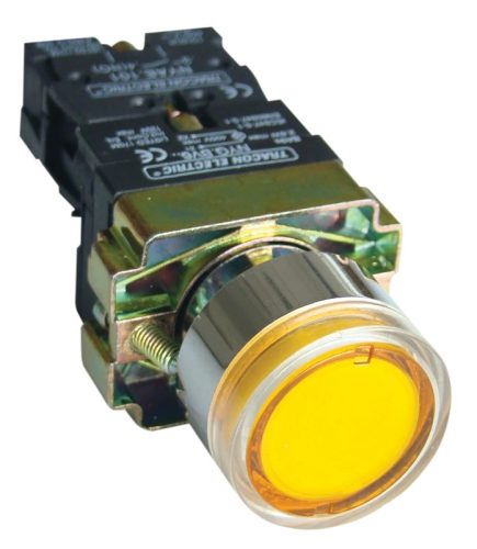 Tracon NYGBW33S Világító nyomógomb, fémalap, sárga, glim, izzó nélkül 1×NO, 3A/400V AC, 230V, IP42