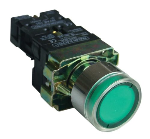 Tracon NYGBW33Z Világító nyomógomb, fémalap, zöld, glim, izzó nélkül 1×NO, 3A/400V AC, 230V, IP42