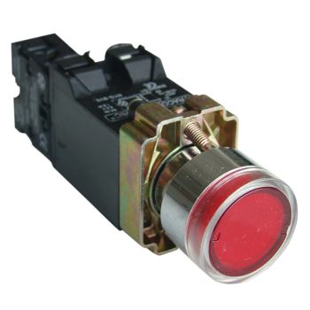   Tracon NYGBW3451P Világító nyomógomb, fémalap, trafóval,piros,glim,izzó nélk. 1×NC, 3A/400V AC, 6V, IP42