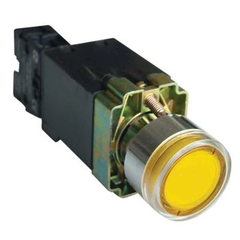   Tracon NYGBW3541S Világító nyomógomb, fémalap, trafóval,sárga,glim,izzó nélk. 1×NO, 3A/230V AC, 6V, IP42