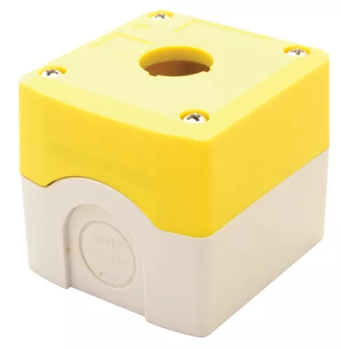Tracon NYGD-1YE Összeállított tokozat nyomógombokhoz, sárga, 1-es d=22,5, IP65, 2×PG-13,5
