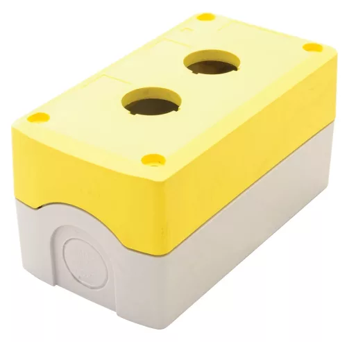 Tracon NYGD-2YE Összeállított tokozat nyomógombokhoz, sárga, 2-es d=22,5, IP65, 2×PG-13,5