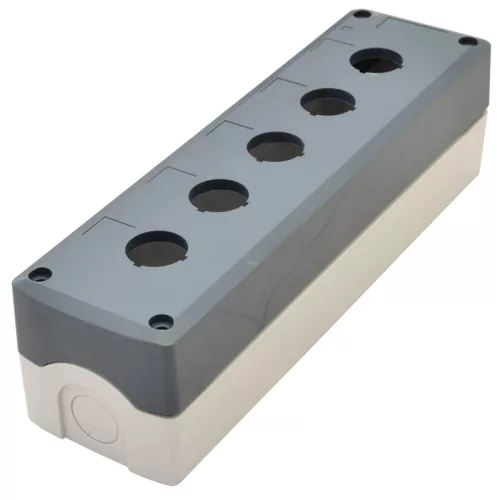 Tracon NYGD-5GR Összeállított tokozat nyomógombokhoz, szürke, 5-es d=22,5, IP65, 2×PG-13,5