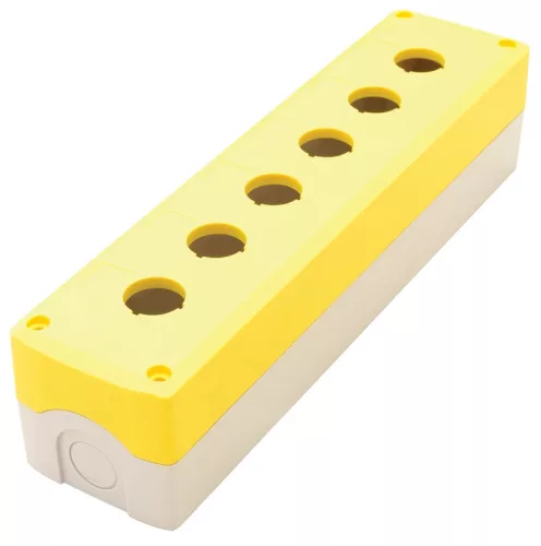 Tracon NYGD-6YE Összeállított tokozat nyomógombokhoz, sárga, 6-es d=22,5, IP65, 2×PG-13,5