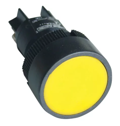 Tracon NYGEA151S Nyomógomb, műanyag testű, sárga 1×NO, 0,4A/400V AC, IP42, d=22mm