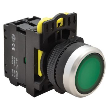   Tracon NYK3-LG Világító nyomókapcsoló, zöld 1×NO, 5A/230V AC-15, IP65, LED 230V AC/DC