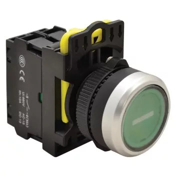   Tracon NYK3-P1L Jelölt, világító nyomókapcsoló, zöld, (fehér I) 1×NO, 5A/230V AC-15, IP65, LED 230V AC/DC