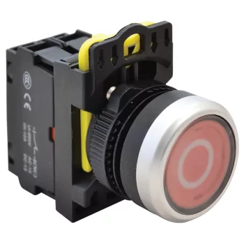   Tracon NYK3-P2L Jelölt, világító nyomókapcsoló, piros, (fehér 0) 1×NC, 5A/230V AC-15, IP65, LED 230V AC/DC