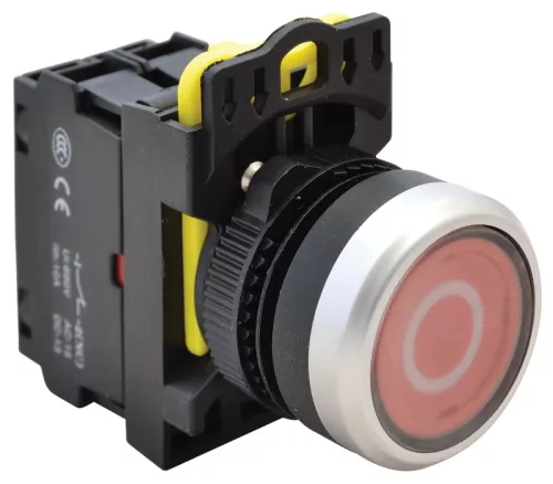 Tracon NYK3-P2L Jelölt, világító nyomókapcsoló, piros, (fehér 0) 1×NC, 5A/230V AC-15, IP65, LED 230V AC/DC