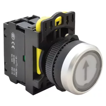   Tracon NYK3-P3L Jelölt, világító nyomókapcsoló, fehér, (fekete nyíl) 1×NO, 5A/230V AC-15, IP65, LED 230V AC/DC