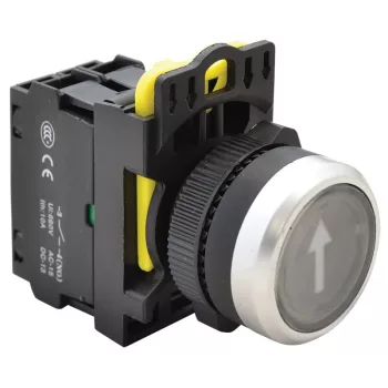   Tracon NYK3-P4L Jelölt, világító nyomókapcsoló, fekete, (fehér nyíl) 1×NO, 5A/230V AC-15, IP65, LED 230V AC/DC
