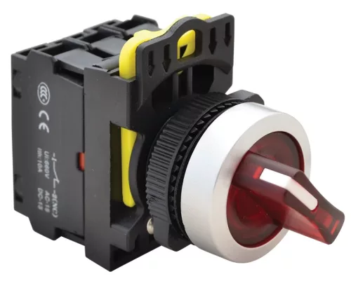 Tracon NYK3-SL21R Világítókaros kapcsoló, piros, LED, kétállású 1×NO+1×NC, 5A/230V AC-15, IP65, LED 230V AC/DC
