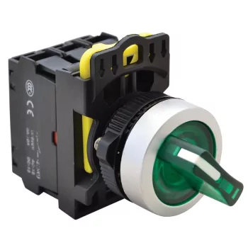   Tracon NYK3-SL24G Világítókaros kapcsoló, zöld, LED, kétállású, rugóvissza 1×NO+1×NC, 5A/230V AC-15, IP65, LED 230V AC/DC