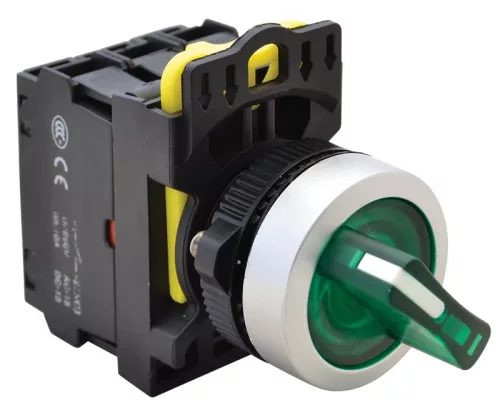 Tracon NYK3-SL24G Világítókaros kapcsoló, zöld, LED, kétállású, rugóvissza 1×NO+1×NC, 5A/230V AC-15, IP65, LED 230V AC/DC