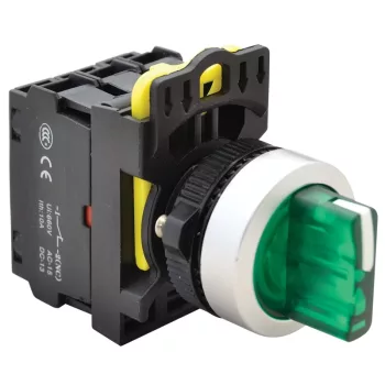   Tracon NYK3-SL31G Világítókaros kapcsoló, zöld, LED, háromállású 1×NO+1×NC, 5A/230V AC-15, IP65, LED 230V AC/DC
