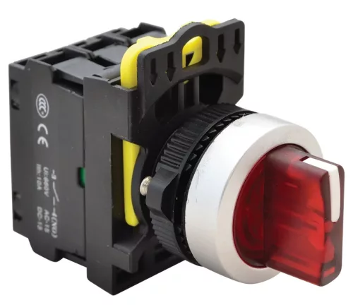 Tracon NYK3-SL31R Világítókaros kapcsoló, piros, LED, háromállású 1×NO+1×NC, 5A/230V AC-15, IP65, LED 230V AC/DC