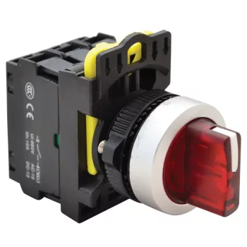   Tracon NYK3-SL34R Világítókaros kapcsoló, piros, LED, háromállású, rugóvissza 1×NO+1×NC, 5A/230V AC-15, IP65, LED 230V AC/DC