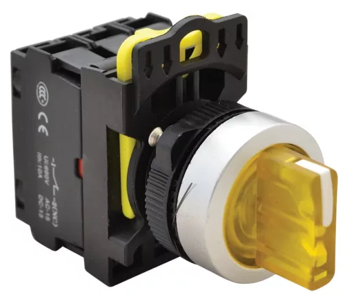 Tracon NYK3-SL34Y Világítókaros kapcsoló, sárga, LED, háromállású, rugóvissza 1×NO+1×NC, 5A/230V AC-15, IP65, LED 230V AC/DC