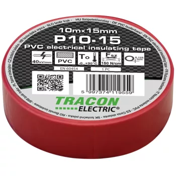 Tracon P10-15 PVC szigetelőszalag piros 10m 15mm