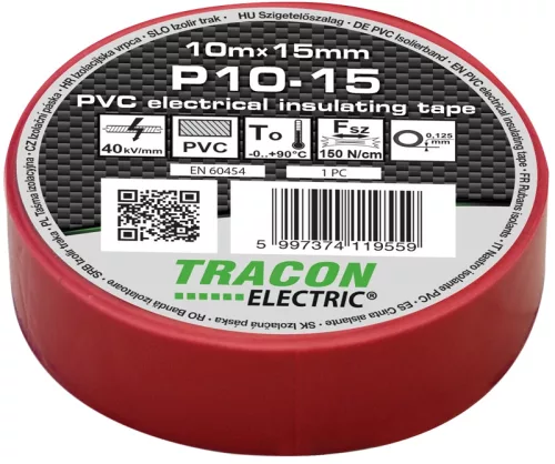 Tracon P10-15 PVC szigetelőszalag piros 10m 15mm