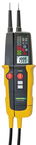Tracon PANMV-1000AD, 2 pólusú feszültségvizsgáló és AVK teszter, LED LCD kijelző 12-1000V AC/DC, 30mA FI‐Test