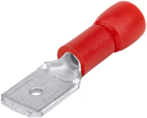 Tracon PCS5, Szigetelt rátolható csatlakozó csap, sárgaréz, piros 4,8×0,8mm, 1,5mm2