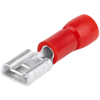   Tracon PCSH6, Szigetelt rátolható csatlakozó hüvely, sárgaréz, piros 6,3×0,8mm, 1,5mm2