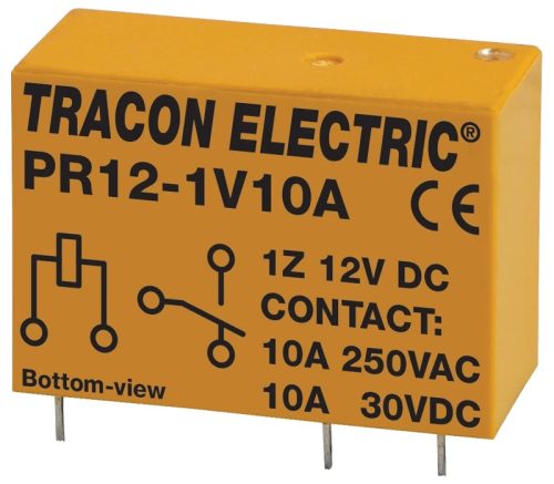Tracon PR12-1V10A Print relé 12V DC / 1×CO (10A, 230V AC / 30V DC)
